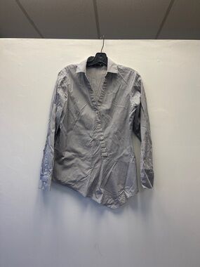 DKNY Grey and White Striped Button-Down Shirt